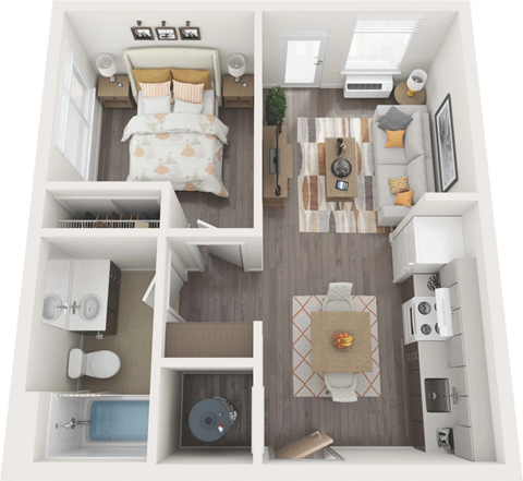 Floor plan for 1 bed, 1 bath, 550 sqft
